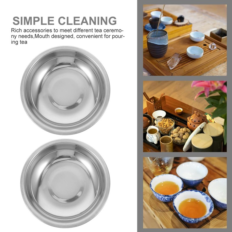 Luxshiny 6pcs Stainless Steel Tea Bag Dish Round Coaster for