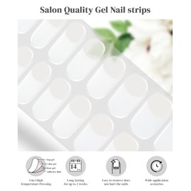 OLAKIPO Semi Cured Gel Nail Strips, Classic French - Works with Any UV Lamps, 20pcs Gel Nail Stickers, Salon-Quality,Easy to Apply & Remove, Includes 2 Prep Pads, Nail File & Wooden Stick