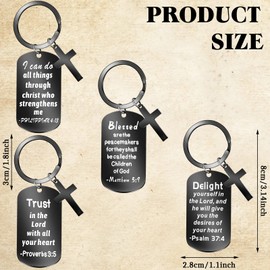 12 Pcs Christian Keychain Gifts Bible Verse Keychain Religious Cross Baptism Gift for Women Men Faith Inspirational Keychain (Black)