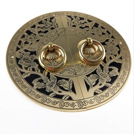 Tiazza A Pair Antique Brass Round Plate Pulls Handle Shoe Cabinet Wardrobe Cupboard Pure Copper Vintage Double Door Ring Pull (Black Tone)
