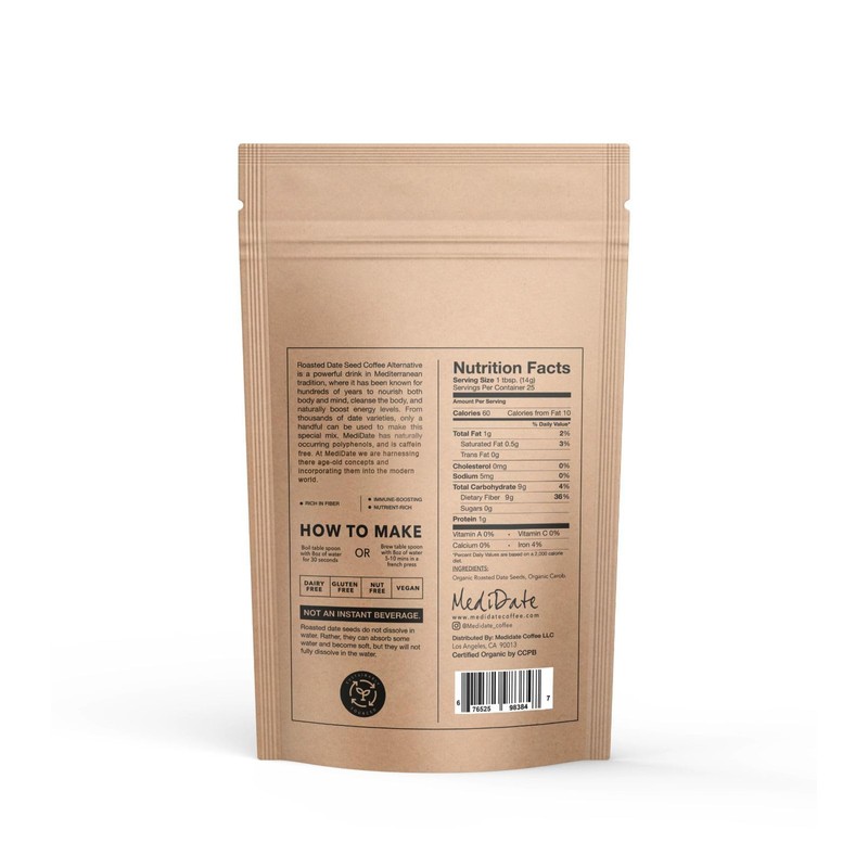 MEDIDATE Coffee Alternative - Roasted Date Seeds + Carob -