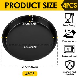 DINSONG Pizza Tray, 8 inch Round Baking Tray Set of 4, Non Stick Dishwasher Safe Pan, Carbon Steel Pizza Oven Tray for Baking Oven Applicable (20cm, Black)
