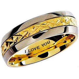 BESTTOHAVE Mens Titanium Ring -7mm Wide Engraved I Love You Classic Unisex Two Tone Wedding Engagement Comfort Fit Jewellery Band Ring - Size L