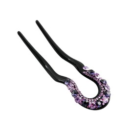 Miaomyao Kanzashi Hair Hair Claw Hair Ornaments Hair Ornament, Cubic Zirconia, U-Shaped Comb, Black, Hair Accessory (Purple)