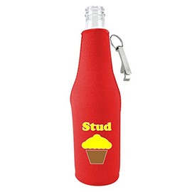 Stud Muffin Beer Bottle Coolie With Opener Red