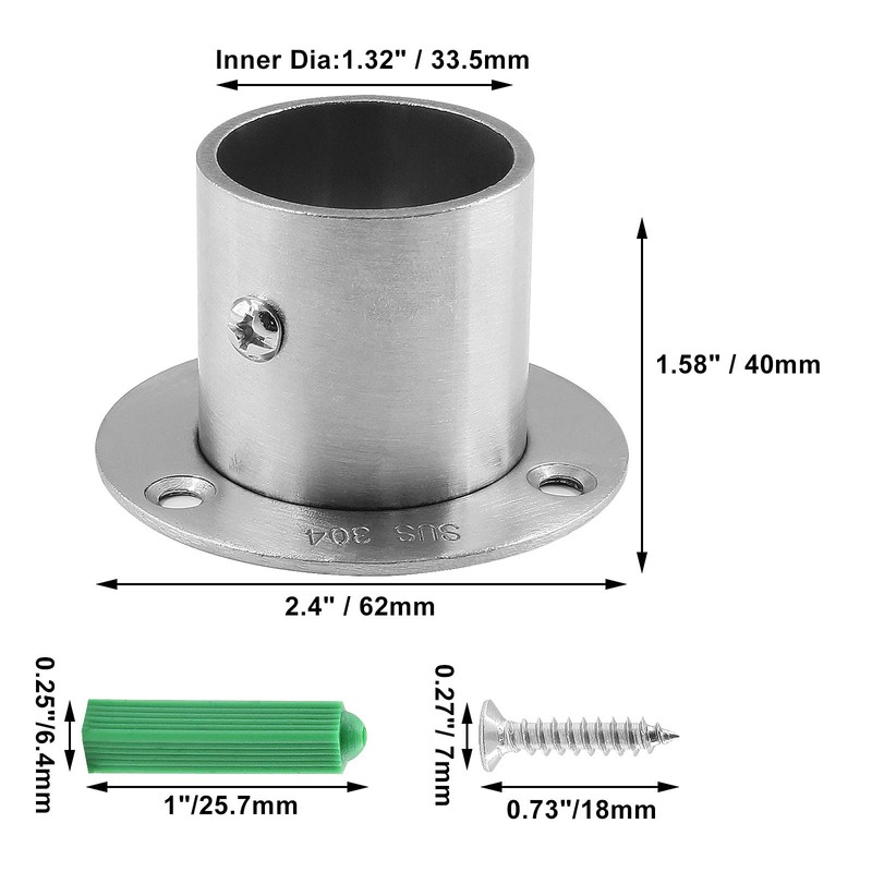 Jiozermi Stainless Steel Curtain Rod Holders, 4 Packs 1 1/4"
