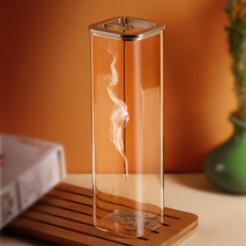 L CLOVER Incense Burner, Ash Won't Fly Away Spill Incense Burner Glass Hanging Stylish Incense Burner Buddhist Altar Healing Simple (Square Shape)