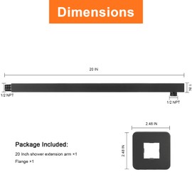 HarJue Shower Arm, Rain Shower Head Extension Extender, With Flange and Teflon Tape, Made of Thicken Stainless Steel for Bathroom Rainfall Showerhead (20 Inch, Matte Black)