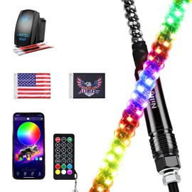 Nilight RGB Whip Light 1PC 4FT Lighted Antenna Whips with Remote & App Control DIY Chasing Patterns Brake Reverse Lights for ATV UTV Polaris RZR Can-am Dune Buggy Pickup Trucks Jeep