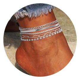 Poxtex Ankle Bracelets for Women, Adjustable Waterproof Anklets for Women Trendy, Dainty Anklets for Women Large Ankle, Sterling Silver Silver Brass, no gemstone