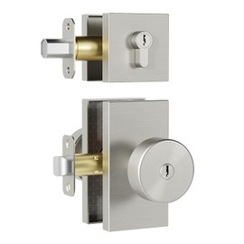HIEMEY Brushed Satin Nickel Exterior Door Knob with Deadbolt and Key