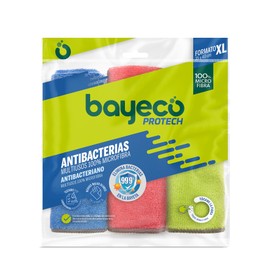 Bayeco - Copptech Antibacterial Cloth - 100% Microfibre - Technology Removes 99.9% Bacteria - Three Colours - Maximum Cleaning with Water Only - Multipurpose Pack of 3