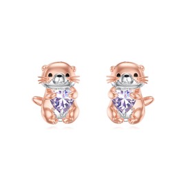 Seiyang Alexandrite Birthstone Otter Stud Earrings 925 Sterling Silver Otter Earrings with June Heart Birthstone Birthday Jewelry Gifts for Women