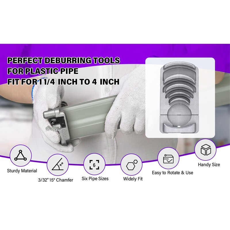 Plastic Pipe Deburring Tool Professional Effective 1 1/4‑4in PVC Tubing