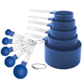 Measuring Cups and Spoons Set, 10-Piece Stackable Kitchen Tools with Stainless Steel Handles, Nesting Measurement Gadgets for Cooking & Baking (blue)
