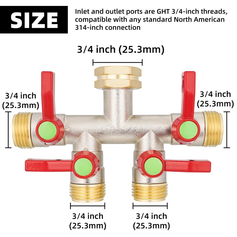 DINGBAI Hose Splitter 4 Way, High Flow Garden Hose Splitter,