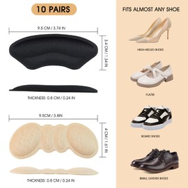 10 Pairs Heel Pads for Shoes, Heel Grip, Suitable for Men and Women's Shoes That are Too Large, Prevent Heel Slip and Blister Pain Protection, Comfort Kit Padding Makes The Shoe Tighter