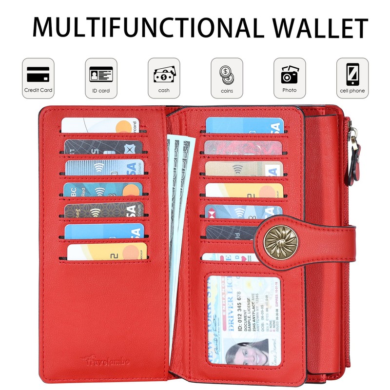 Travelambo Wallets Women RFID Large Capacity Luxury Waxed Leather Clutch
