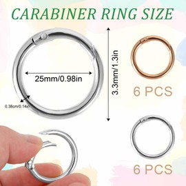 Molain 12Pcs Metal Spring O Rings Round Carabiner Keyring, Snap Clip Trigger Binder Key Rings, Gold and Silver Small Snap Hook Buckle for Keys Handbags Purse DIY Accessories Crafts(1 Inch)