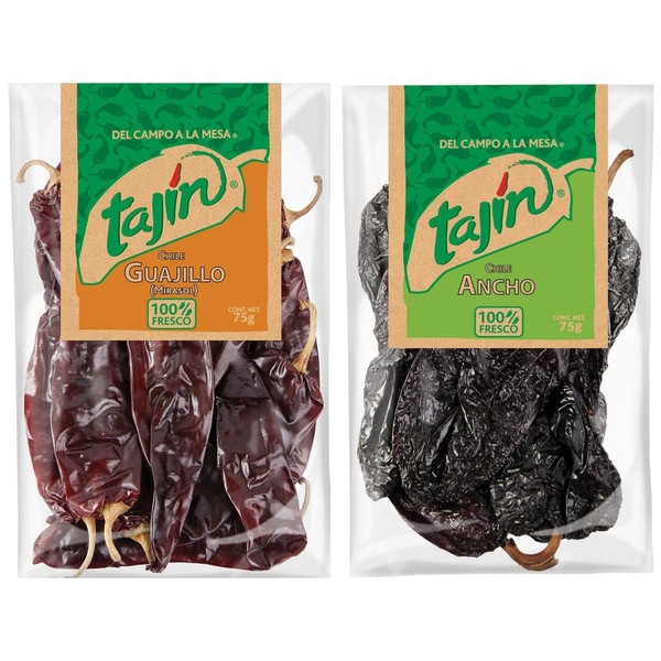 Tajin Authentic Mexican Chilli Bundle Containing 2 types of Whole Dried Chillies - Guajillo 75g, Ancho 75g