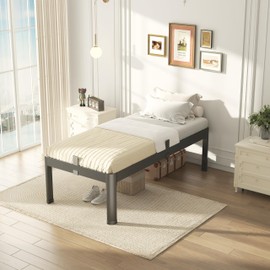 Firpeesy 14 Inch Twin Size Bed Frame Metal with Sturdy Steel Round Corner Legs, 3500 lbs Heavy Duty Metal Twin Platform Bed with Steel Slats Support，Black Twin Bedframe，No Box Spring Needed