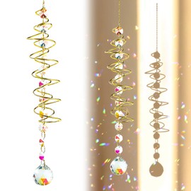 Alovez Sun Catcher Wind Chime with View of Ball Spiral Tail, Sun Catcher Crystal Decorative Crystal Wind Chime with Seven Chakra Beads for Windows, Garden Decoration