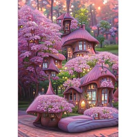 Qeerysew - Kit de punto de cruz estampado, gama completa de kits de inicio de bordado, para principiantes, bricolaje, 11 quilates, 3 hilos, kit impreso, casa rosa, 52 x 72 cm
