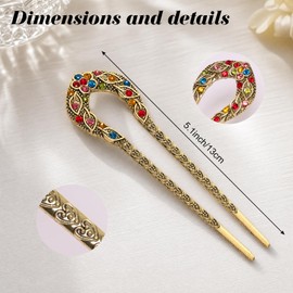 Fumwase 5PCS Vintage French Hair Pins with Rhinestone Crystal Metal U Shaped Hair Fork for Women French Long Hairstyle Accessories