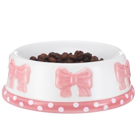 Reallnaive 1 Pcs Pink Bow Ceramic Bowl for Small Dog and Cat Cute Bowtie Pet Bowl for Food Water Macaron Pink Puppy Dish Pets Feeding Bowls Suitable for Small Cat Dogs