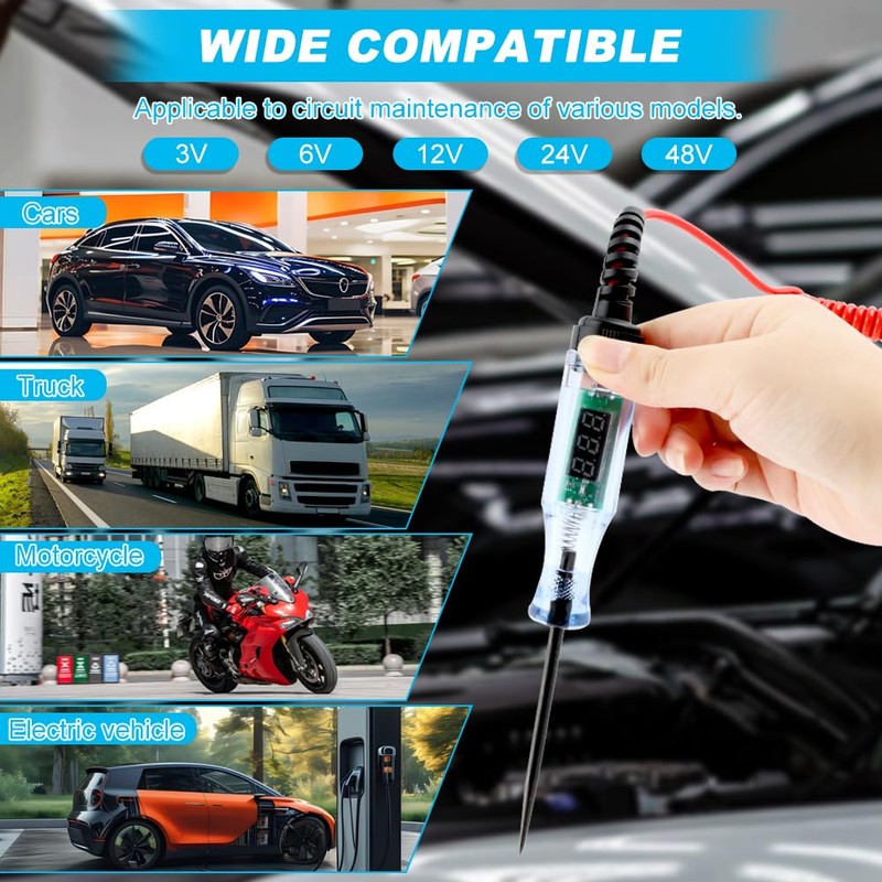 Automotive Test Light with 3-48V LED Digital Display, Auto Bidirectional