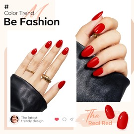 modelones Red Short Press on Nails Oval Fake Nails with Nail Glue, Adhesive Tabs, Nail File, Prep Pad, Manicure Stick, 32Pcs 16 Sizes, Women Girl Gift