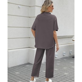 SeeLuNa Women's Two Piece Outfits 3/4 Batwing Sleeve Capelet Crew Neck Pullover Top Wide Leg Pants Lounge Set(Dark Gray,S)