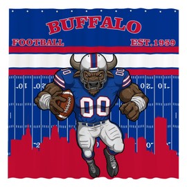Funnytree Buffalo American Football Blue Passion Shower Curtain 72"x72" - Waterproof Fabric Bathroom Decor for Men Teens Fans Brother Son, Easy Care Washable (Hooks Not Included)