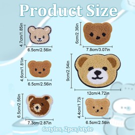WEBEEDY 12 PCS Bear Embroidered Patches 6 Styles Cute Bear Decorative Patches Sew on Cartoon Bear Patch Applique 3D Embroidered Patches Stickers for DIY Clothes Bags Hats Shoes DIY Craft Supplies