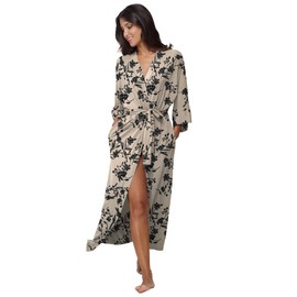 Women's Floral Long Robes Modal Long Kimono Robes Full Length Dressing Gown Soft Sleepwear