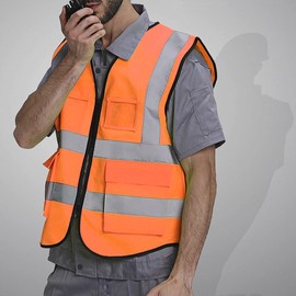 XIAKE 5 Pockets High Visibility Reflective Safety Vest for Men and Women Work Construction Vest(4X-Large,Orange)