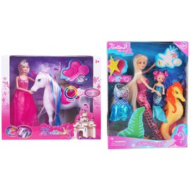 Magic Light Unicorn with 12" Doll, Mermaid Doll Playset with Little Mermaid for Girls 3-5