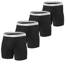 JINSHI Bamboo Viscose Mens Underwear Breathable Boxer Briefs for Men Pack Open Fly Black M