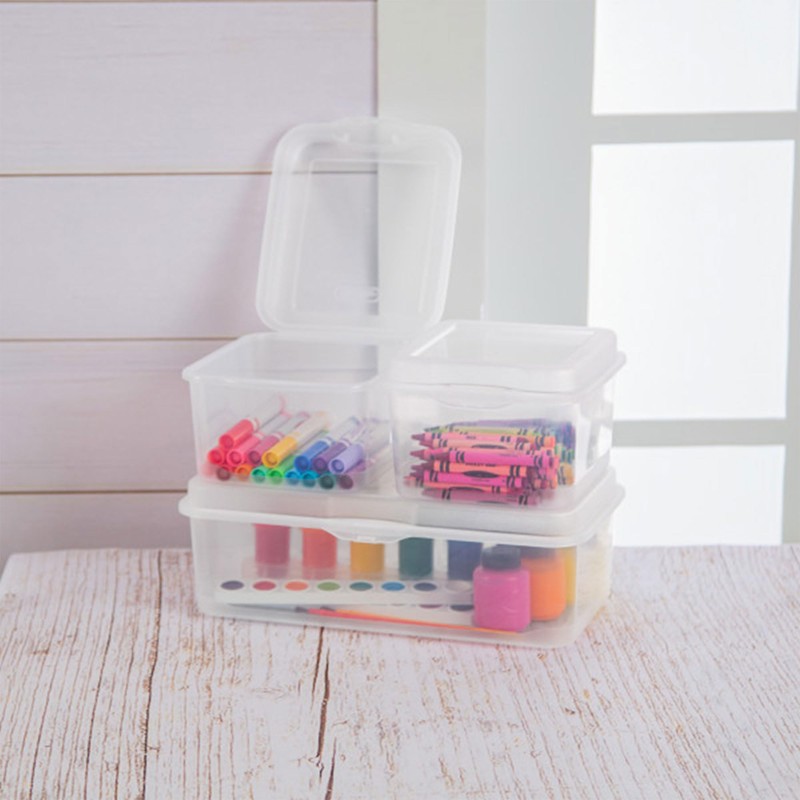 Sterilite FlipTop, Stackable Small Storage Bin with Hinging Lid, Plastic
