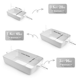 Krokori Casserole Dishes for Oven, Ceramic Baking Dishes, Lasagna Pan with Handles, Porcelain Baking Pan Deep, Bakeware for Baking, Cooking, Wedding Gift, Set of 3 (11.6" x 7.8", White)