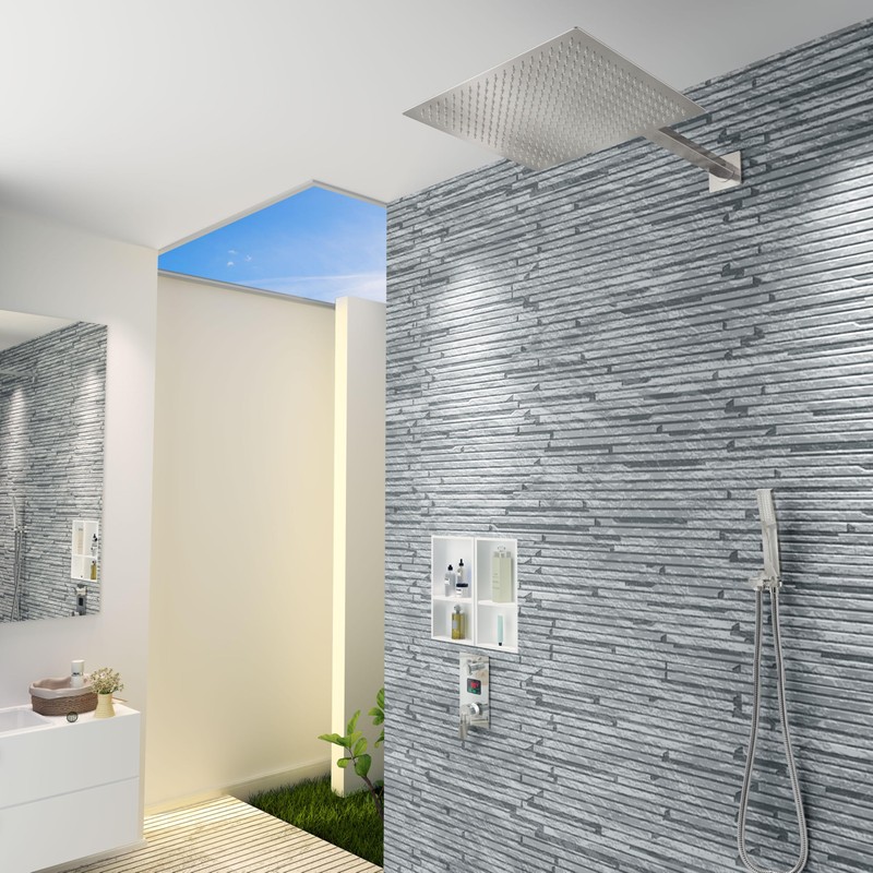 Derpras 16 Inch Square Rain Shower Head, 304 Stainless Steel,