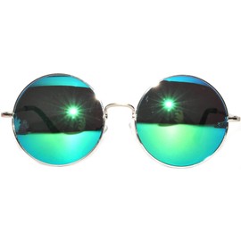 Retro Round Circle Colored Vintage Tint Sunglasses Metal Frame OWL (56mm_silver_blue_green_mirror, PC Lens)