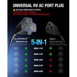 ALIENSX Heavy-Duty 20A 125V AC Port Plug with Dual 5-in-1 T-Blade Adapter