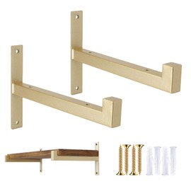 OVOV 2 Pcs Heavy Duty Shelf Brackets Iron Wall Mounted Floating Shelf Supports Industrial Shelf Brackets (Gold) 6"