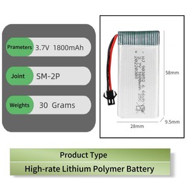 ERYNK 3.7V 1800mAh 903052 25C RC Plane Lipo Battery for FPV UAV Remote Control Aircraft Remote Control UAV Quadcopter Copter Drone Battery with SM-2P Joint and USB Charging Cable