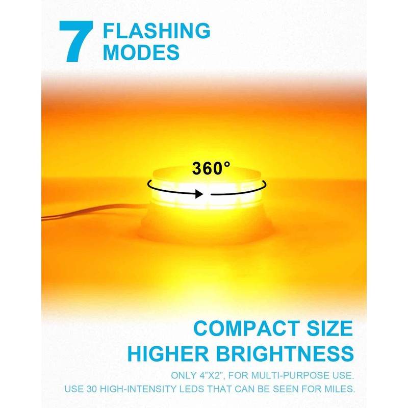 Agrieyes Amber Beacon Light 4.2Inch, Flashing Safety Warning Lights Permanent/Magnet