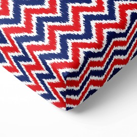 Bacati - ONE Crib Fitted Sheet - Mix and Match Ikat Zigzag Chevron Soft Breathable 100% Cotton Percale Baby Sheets - Fits Standard 28 x 52 X 5 inches Crib & Toddler Mattresses (Navy RED)