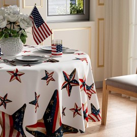 XCHI Pentagram Stars America Patriotic 4th of July Memorial Day Independence Day Tablecloth Round Washable Table Covers for Home Party Decorations 60x60 Inch