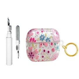 Casevita 3 in 1 Clear Floral Pattern Compatible with AirPods 4 Active Noise Cancelling Case with Keychain Cute Flowers Soft TPU Protective Case for Women with