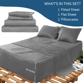 Air Mattress King Size Sheets Set - Extra Deep Pocket King Sheet Set - 4 Piece King Bedding Set Fade Resistant Fits 16in to 24in Pillow Top Air Bed Mattress - Grey